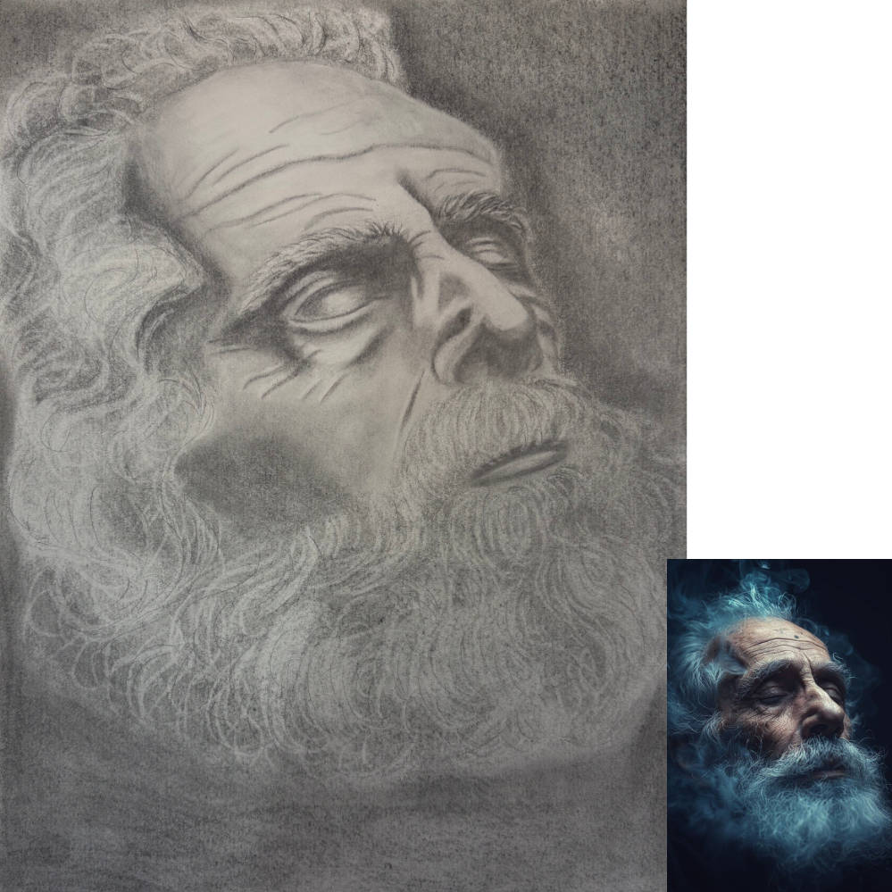 Alter Mann Portrait, Graphit, A4, Papier, 03-2026